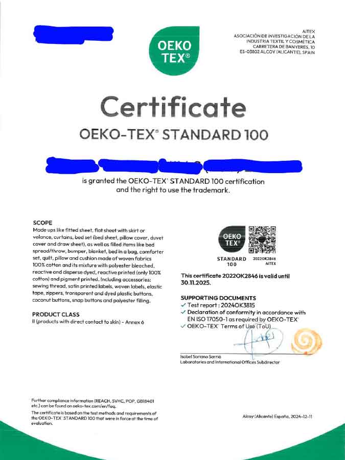 certification garantissant que les produits textiles testés ne contiennent pas de substances nocives pour la santé humaine. certification garantissant que les produits textiles testés ne contiennent pas de substances nocives pour la santé humaine.